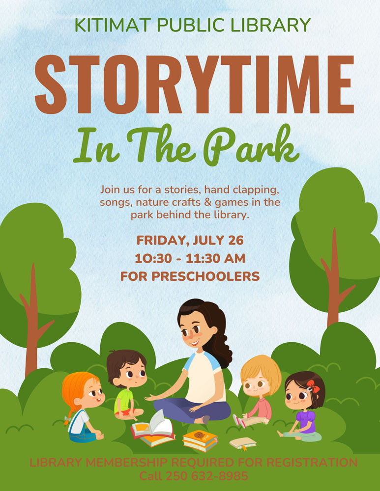 Image with the date and time for the Storytime in the Park