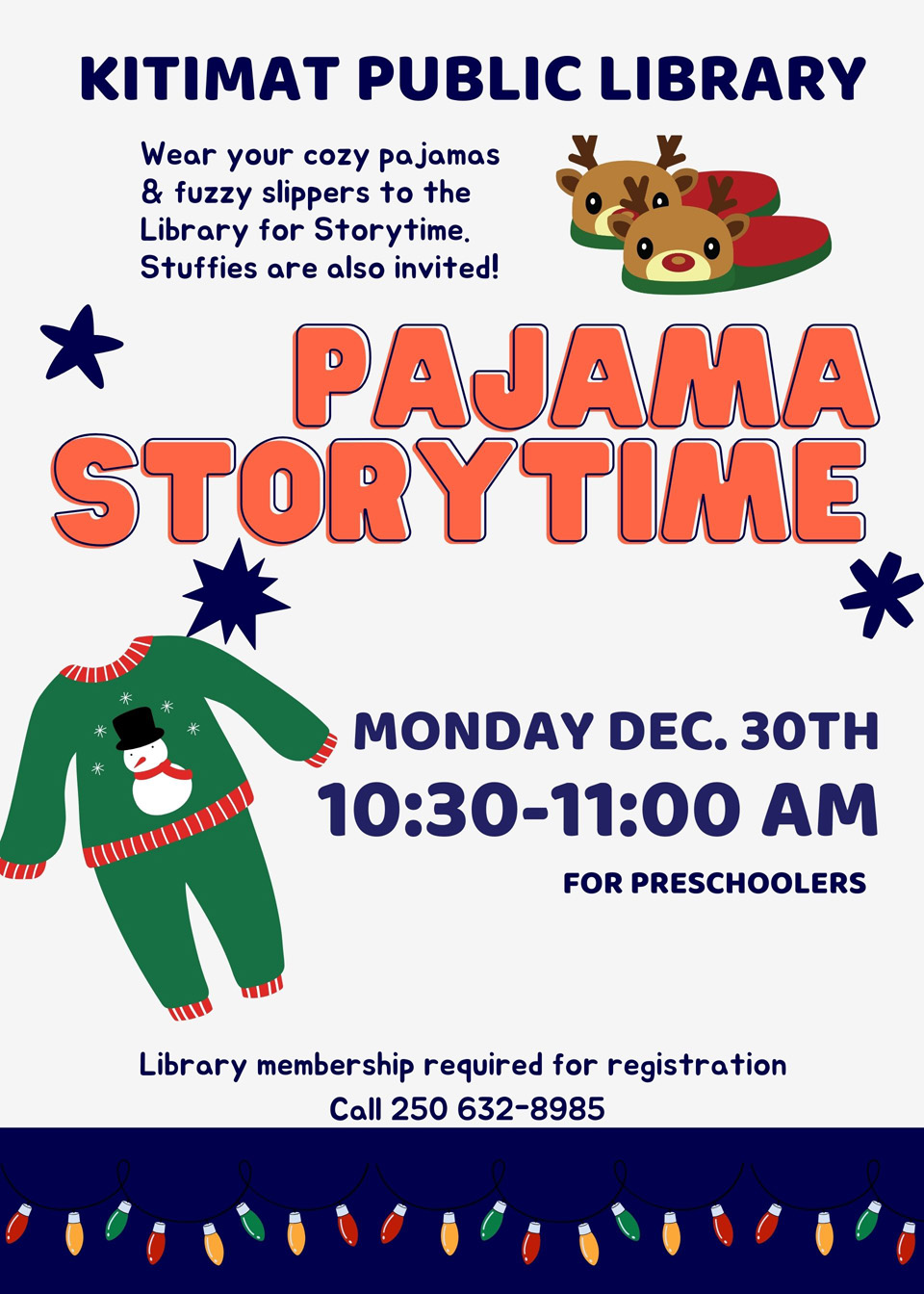 Image with the date and time of the pajama storytime